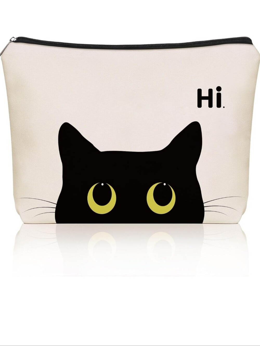 Cat Pouch Cosmetic Bag in Cream with Black Cat Design - Hi.